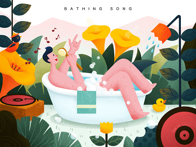 Bathing Song bathing bathtub flower illustration music record sing