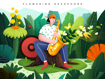 Flowering Saxophone flower illustration music plant saxophone spring