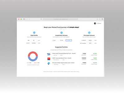 MF Suggestion Tool : Landing Page concept design finance app investment mutual funds recommendation tool ui ux