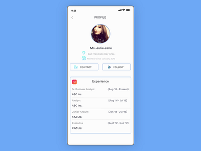 Professional Profile UI adobexd app card concept design ui ux web