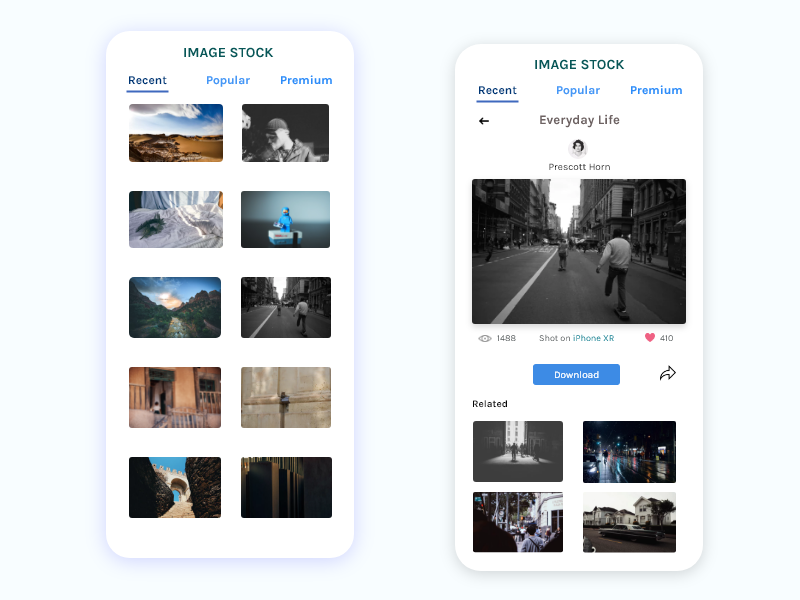 Stock Image App Feed Concept app design stock photo mockup content card ux ui app concept design