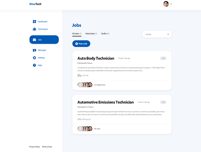 Automotive Repair Shop - Jobs Page adobe photoshop automotive website blue theme website call to action car car repair website car website dashboard design dribbble dribbbleweeklywarmup graphic design icons job jobs page logo minimal website modern design uidesign website design