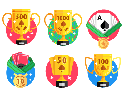 Game achievments android app card game characters colorfull game google ios medals trophy vecto win