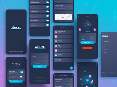 Tracking App like AirTag beacons bluetooth connect card ui dark ui detail screen device tracking app listing screen material design nearby oneclickitconsultancy scanning settings track device track pet tracking app ui ux