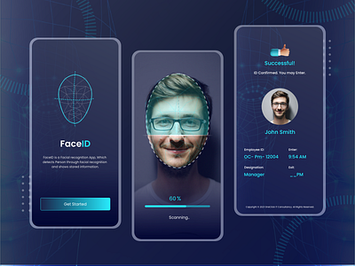 Face Scanning App UI app branding dark ui design face detect app face recognition face scan app facial recognition graphic design illustration mobile app design mobile app ui oneclickitconsultancy scan app ui ux vector