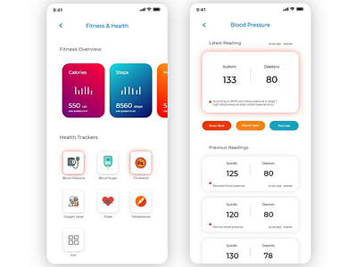Health and Fitness tracker app UI