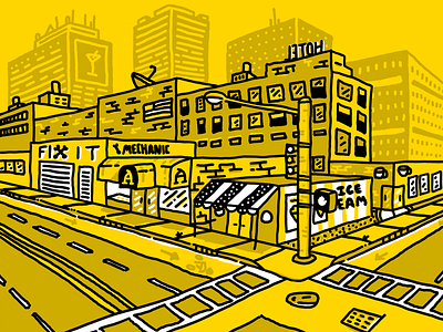 Cityscape city doodle hand drawn illustration line new york yellow