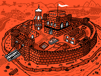 Castle Town 🏰 cartoon castle doodle hand drawn illustration line red town