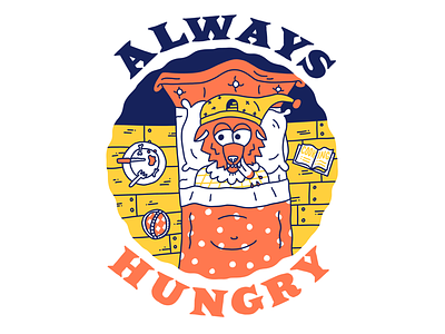 The Wolf is always hungry cartoon hand drawn illustration line wolf