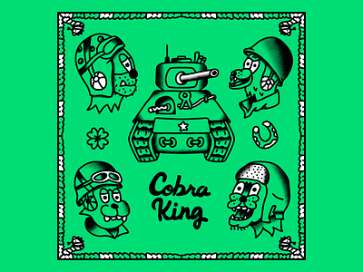 Cobra King cartoon hand drawn illustration line tattoo tattoo flash