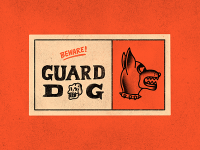 Beware! Guard Dog cartoon hand drawn illustration line sign tattoo