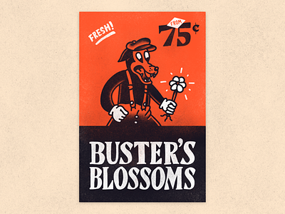 Buster's Blossoms cartoon hand drawn illustration line vintage