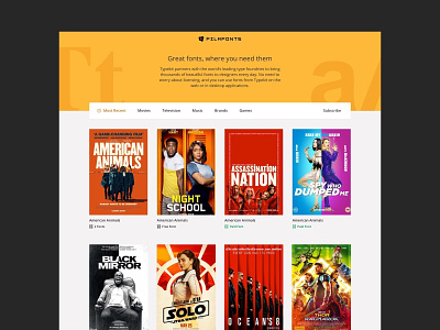 Film Fonts Homepage Design films website yellow