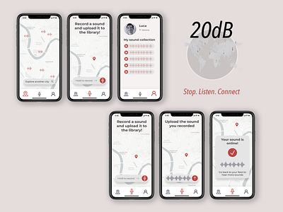 App UI for 20dB, a worldwide sound library