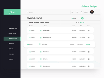 DASHBOARD concept dashboard ui estherjames payment web