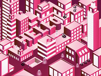 Dribbble in te city ! conception illustration illustrator isometric photoshop vecteur