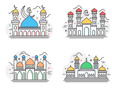 Line Art Mosque characterdesign flat icon flat illustration icon illustration logo typography ui vector