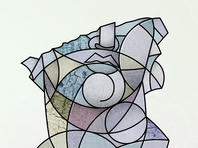 Geometric Collage | 02002A abstract collage geometric geometry greek head hellenistic illustration line lines man sculpture statue stone