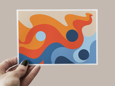 Postcard Abstract Shapes abstract art blue circle color color palette flow geometric illustration line lines orange palette postcard shapes vector wave waves