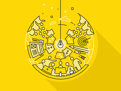 Unity & Design CommUnity #0190629 bulb circle collaboration community design flat flat design flat design flat illustration geometric globe illustration illustrator light line lines people poster unity yellow