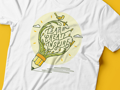 Learn, Create, Inspire T-Shirt bulb calligraphy clever cool create illustration inspire learn lettering line lineart lines pencil plant shirt tshirt type typography