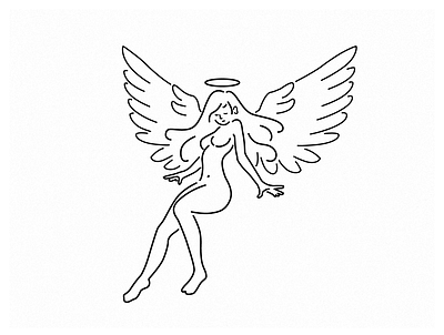 Only an Angel angel black and white character doodle ink line minimal monocrome simple wing