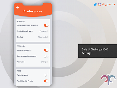 Daily Ui Challenge #007: Settings app challenge dailyui mobile