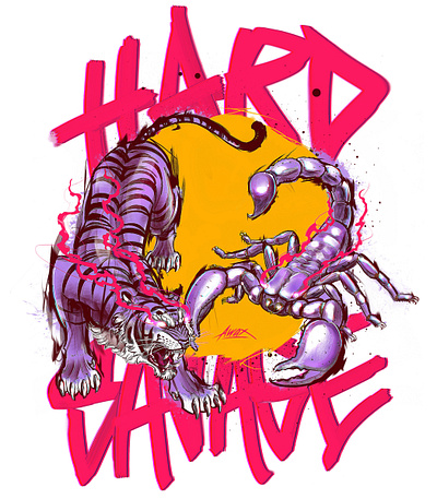 Hard & Savage awax design digital painting drawing fierce hard illustration pink purple scorpio scorpion sketch tiger tigre wild