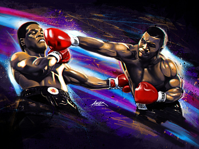 Epic Battle angry art awax design boxe boxe anglaise champion digital painting heavy weight illustration illustrator iron mike knockout mike tyson portrait power powerful punchout trevor berbick