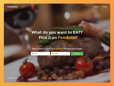 Foodicize area city home landing page ui ux web food