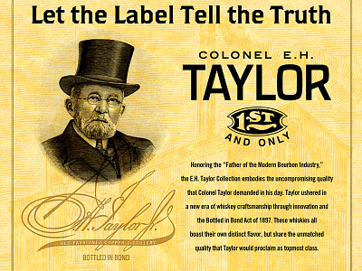 Colonel E.H. Taylor bourbon headcut illustration layout signature whiskey