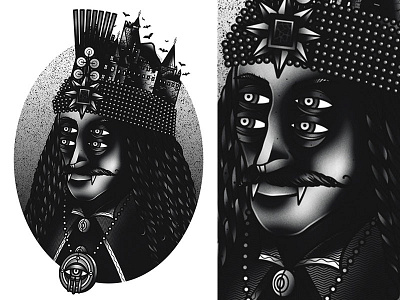 Vlad the impaler art blackwork design drawing graphic illustration panther tattoo traditional vampire vector