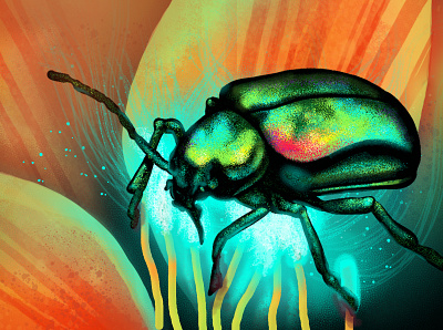 Beetle effect art artistic beetle coronavirus daily design dribbbledaily green illustration illustrations illustrator luminous minimal orange painting photoshop poster simple