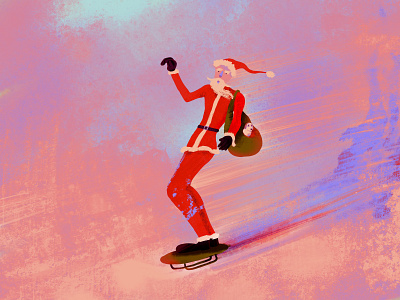 Santa on the way✨ animated art christmas daily design dribbbledaily illustration minimal minimalism procreate santa santa claus simple skate snow ui winter