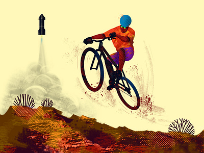 🛸Musk to the 🌒. Our kinda terrain. animated art cycling cyclist design dribbbledaily elonmusk illustration logo minimal photoshop terrain tesla texture ui ux warm