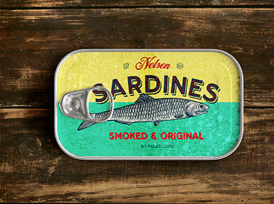 Smoked sardines can design packaging vintagestyle