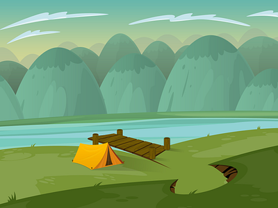 Illustration camping 2 app camping game landscape scenery spring