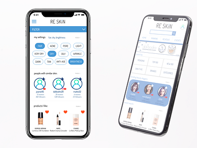 ReSkin app app branding app concept beauty brand and identity brand design cosmetics design app logo design loreal sephora ui ui ux ui ux design ui design visual visual identity visual design