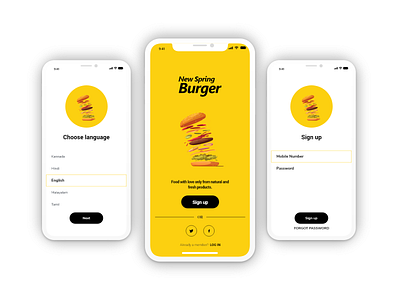 Spring Burger - Concept App app app concept app design application concept concept design design language login mobile screens signup splashscreen