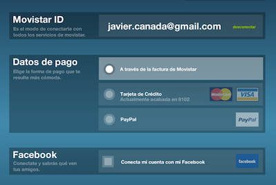 Personal info at Movistar Video (concept) forms movistar payment details remote control touchscreen vod