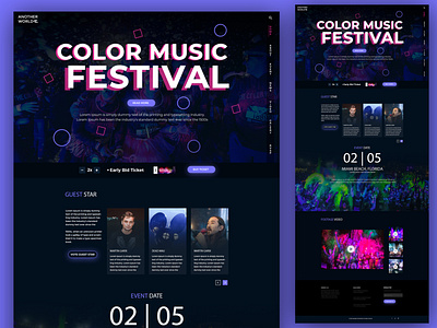 Color Music Festival Landing Page app design landing page landing page design ui ui design uiux ux design website website design wireframe