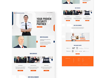 Commissionaires Canada | web design bold typography clean website orange website security company security design security website trade gothic ui ui design web design web designer website design white website