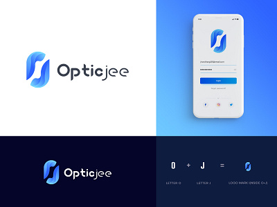 opticjee - logo design app blue brand identity branding branding design cool gradient icon j letter logo letter logo logo design logo designer logo mark modern o letter logo opticjee technology technology logo typography