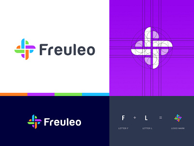 Freuleo - logo design app brand colorful creative f letter logo grid grid system icon letter logo logo logo designer logo inspiration logo mark logo mark symbol logodesign slack slack logo technology technology logo typography