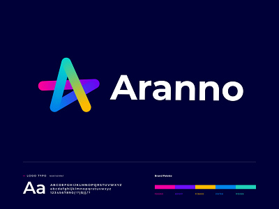 Aranno logo design a letter logo app app icon brand identity branding business creative gradient identity logo logo branding logo design logo designer logo mark minimal modern modern logo star startup technology