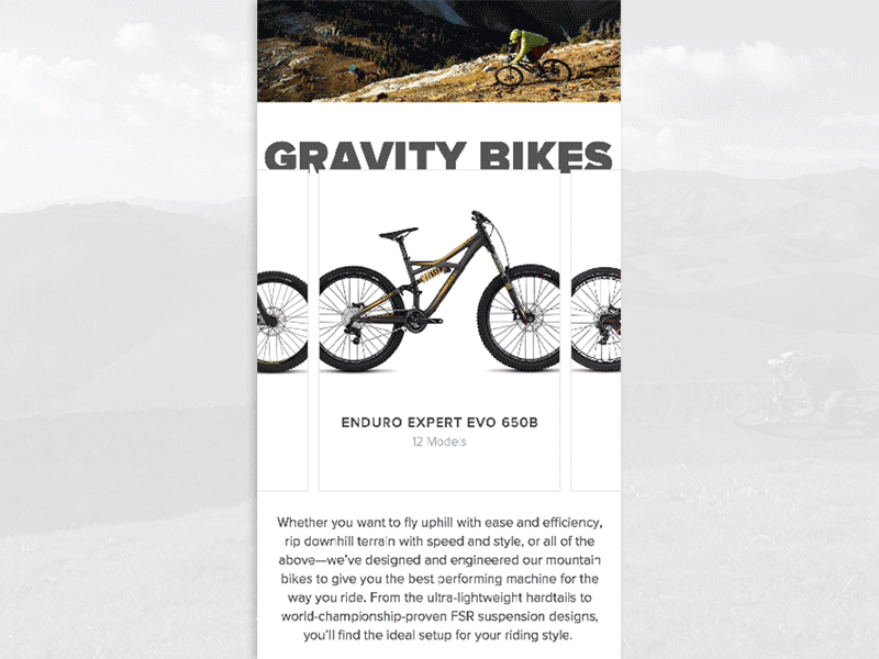 Product Pop Up Motion animated bike card cart downhill ecommerce features gif motion specs ui