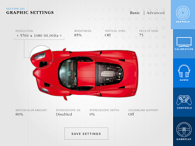 Day 007 - Settings automotive car daily ui daily100 ferrari game settings ui ux