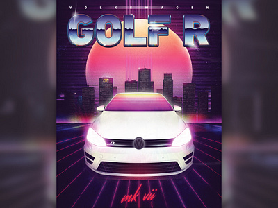 Golf R Poster 80s chrome gradients retro type typography vibrant volkswagen