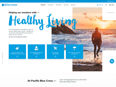 The New Pacific Blue Cross health hero homepage layout site typography ui video