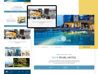 Blue Pearl Hotel Homepage Redesign adobexd blue book design homepage hotel interface layout redesign ui uidesign webdesign website yellow